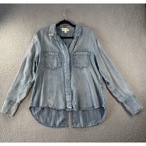 Anthropology Cloth & Stone Top Womens Large Railroad Stripe Split Back Roll Tab